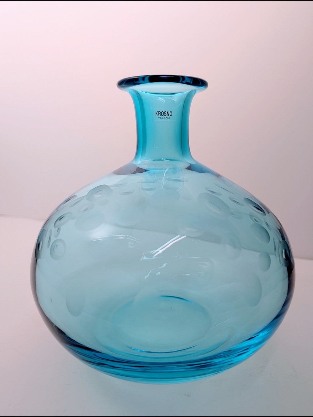 Krosno Poland for Crate and Barrel Bubble Optic Turquoise Blue Polka Dot Vase
